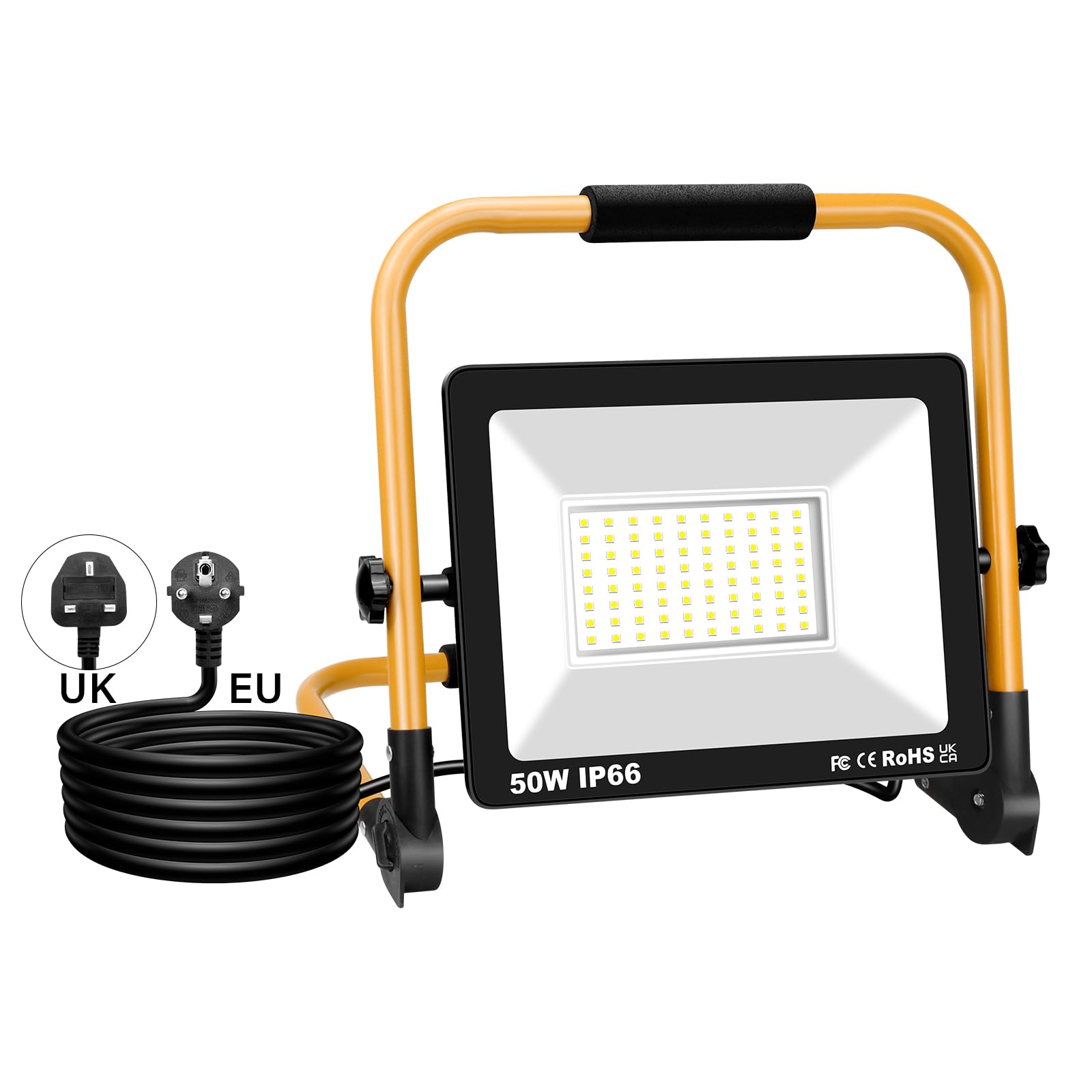 SKYWORLD 50W Portable Stand LED Work Light, 5000 Lumens Job Site Light, Plug in Folding Flood Light for Home Workshop Garage Garden Security Outdoor Lighting, IP66 Waterproof, 6000K Cold White