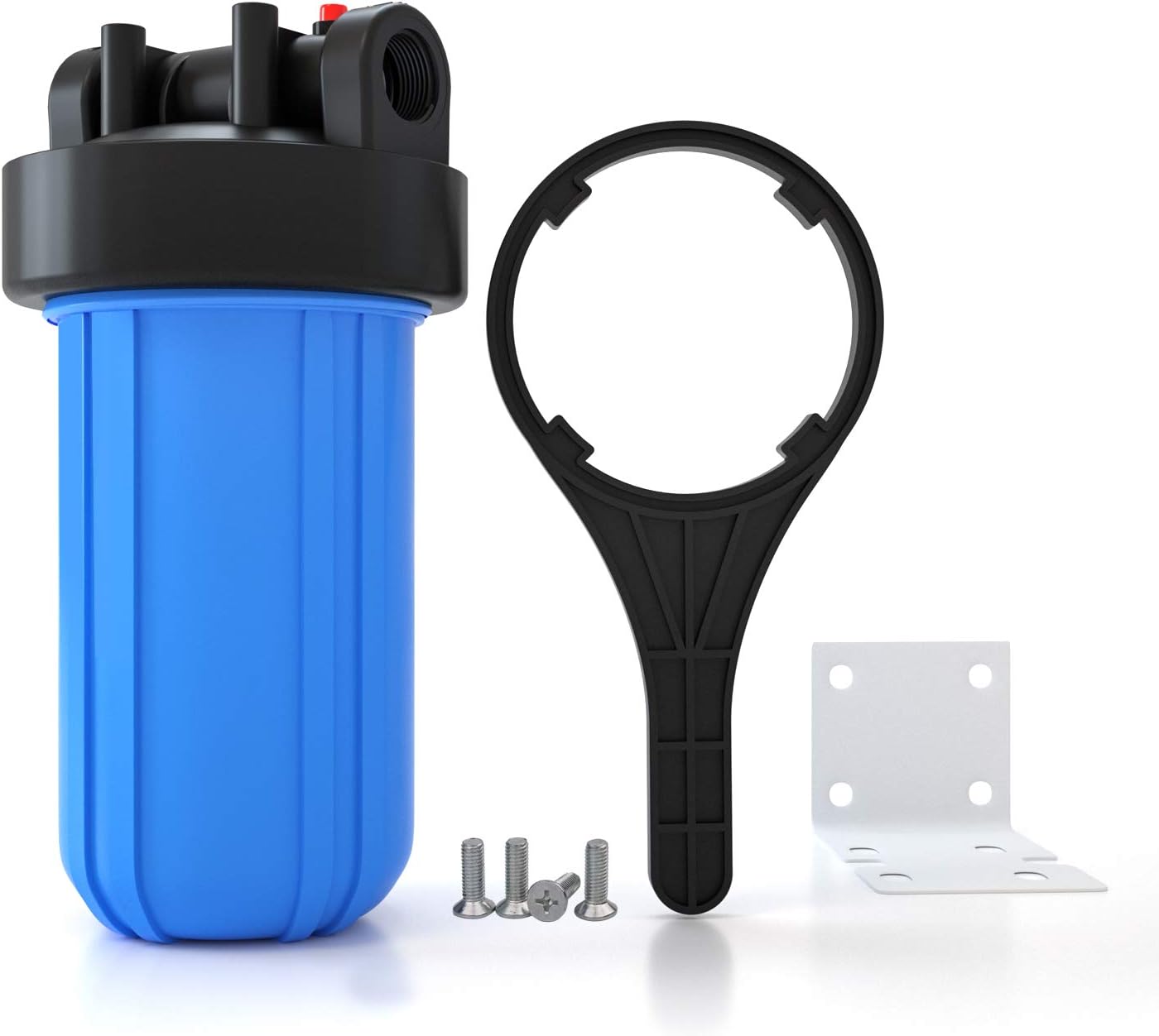 SimPure Upgrade Whole House Water Filter Housing, Universal 10-inch Inline Sediment Filter Big Blue Housing 4.5" x 10", 1-inch NPT Inlet Outlet, Heavy Duty Steel Mounting Bracket, 4 Screws, Wrench