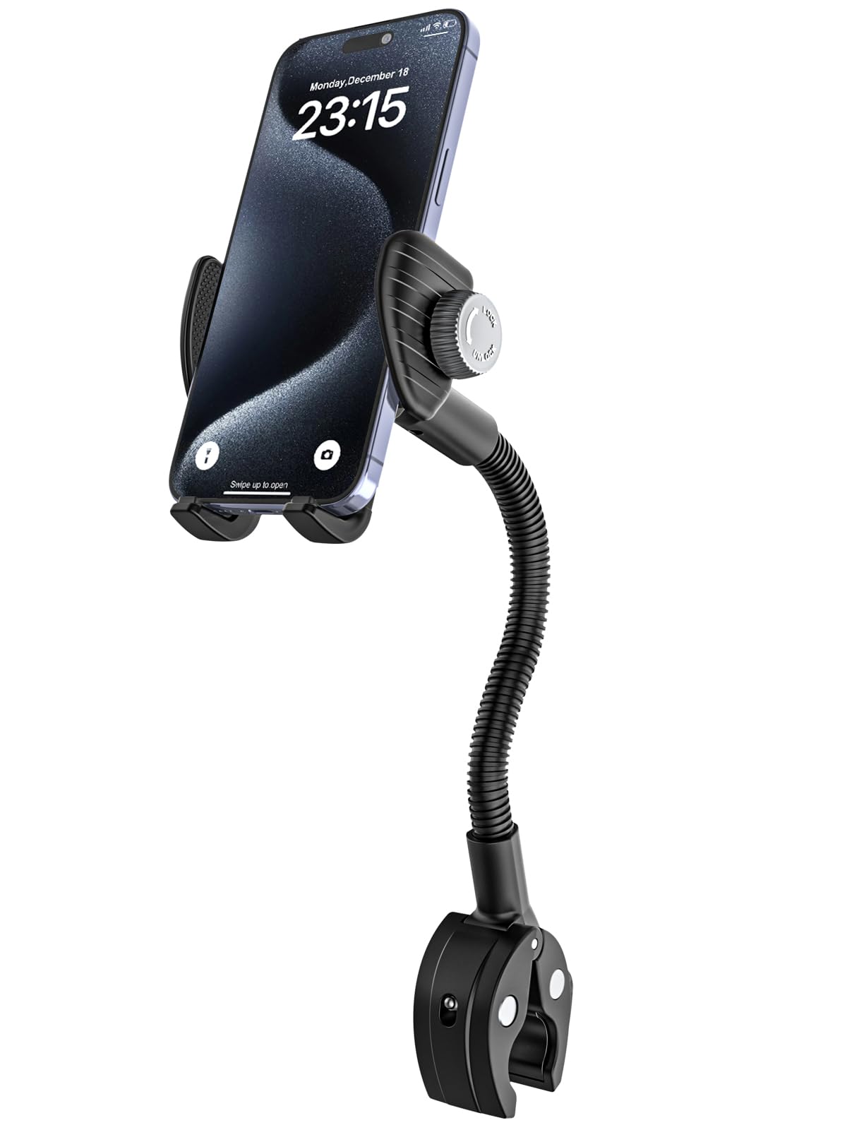 Kolasels Gooseneck Phone Holder for Spin Bike, Wheelchair, Bike, Stroller, Bicycle, Scooter, Treadmill Handlebar Cell Phone Clamp, Compatible with iPhone 16/15/14 Pro Max, Galaxy, 4-7" Smartphones