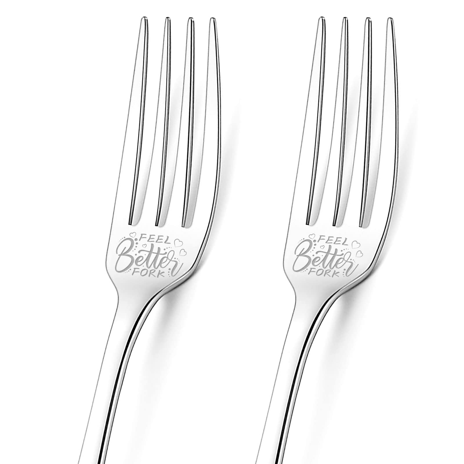 GLOBLELAND 2Pcs Feel Better Dinner Fork Funny Engraved Forks with Gift Box Stainless Steel Cutlery Fork Table Carving Forks Dinner Forks Gift for Family Friends