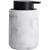 Clasin Home Resin Hand Soap Dispenser Easy-to-Press Liquid Pump, Refillable Soap Dispenser with White Marble Look, Waterproof Bottle Labels for Bathroom Kitchen Dish Lotion (White, 10 oz)