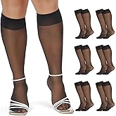 WiliW 6 Packs Plus Size Knee High Sheer Stockings for Women, Nylon Trouser Socks