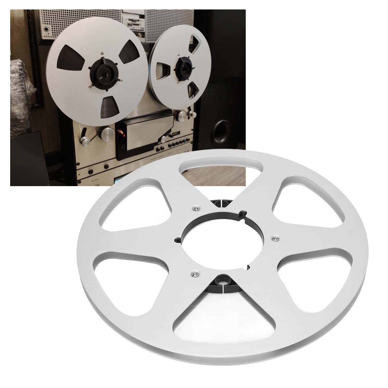 10 Inch Open Reel Audio Aluminum Takeup Reel, Empty Take Up Reel to Reel Small Hub, Tape Reel to Reel Recorder for 1/4 Inch Tapes, Magnetics Analog Recording Tape (Silver Color)