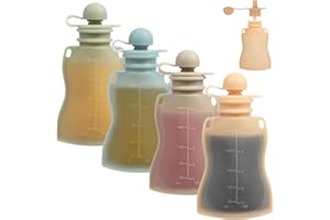 Eascrozn Reusable Baby Food Pouches, 4 Pack with Straw Squeezable Pouches for Toddlers, BPA-Free, Refillable Silicone Baby Food Storage Containers, 5 oz