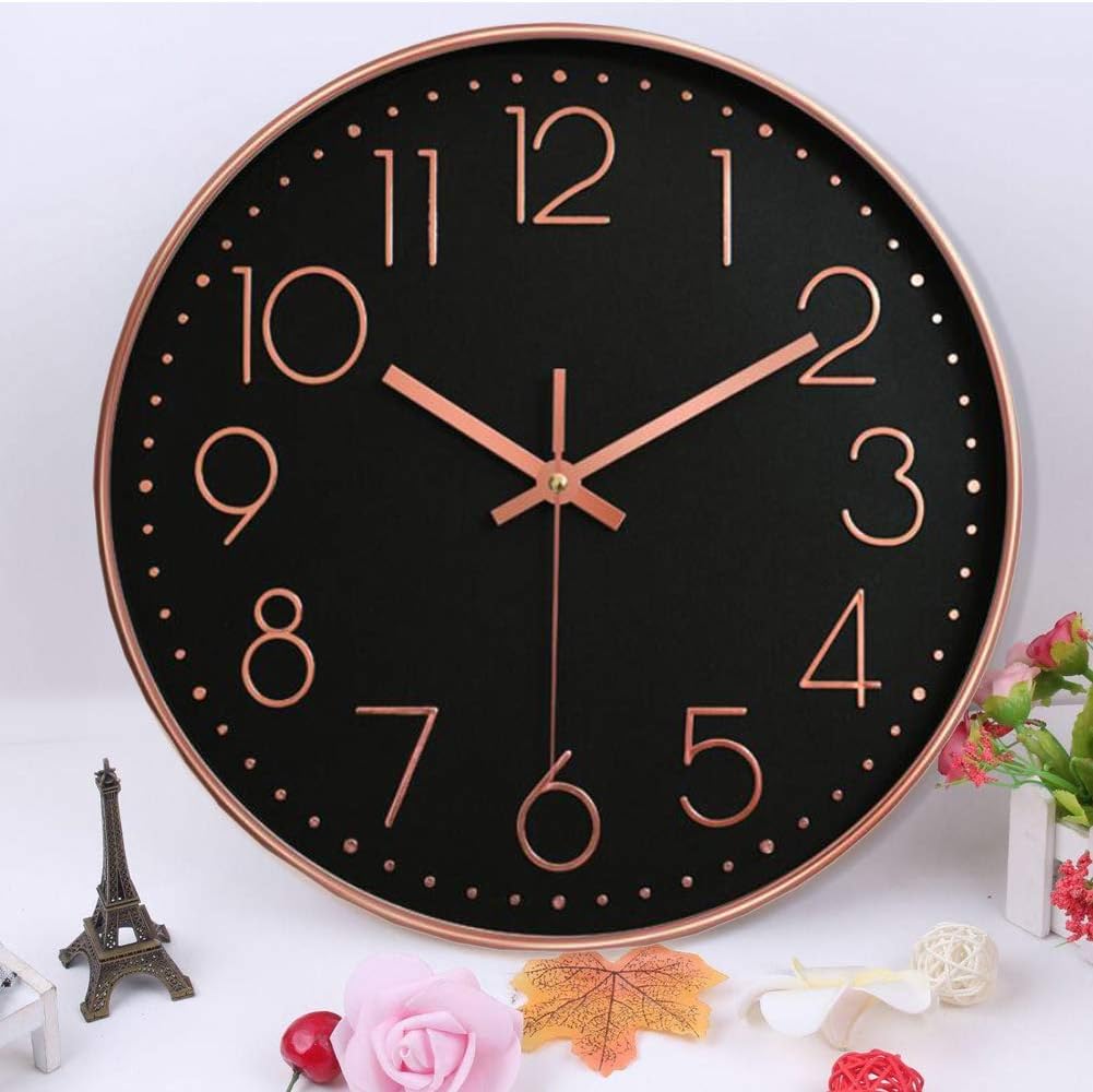 HOIBAI Modern Silent Non-Ticking Wall Wlock Battery Operated Round Decorative Quartz Clock for Office Home Living Room Bedroom 12 Inch: Kitchen & Dining