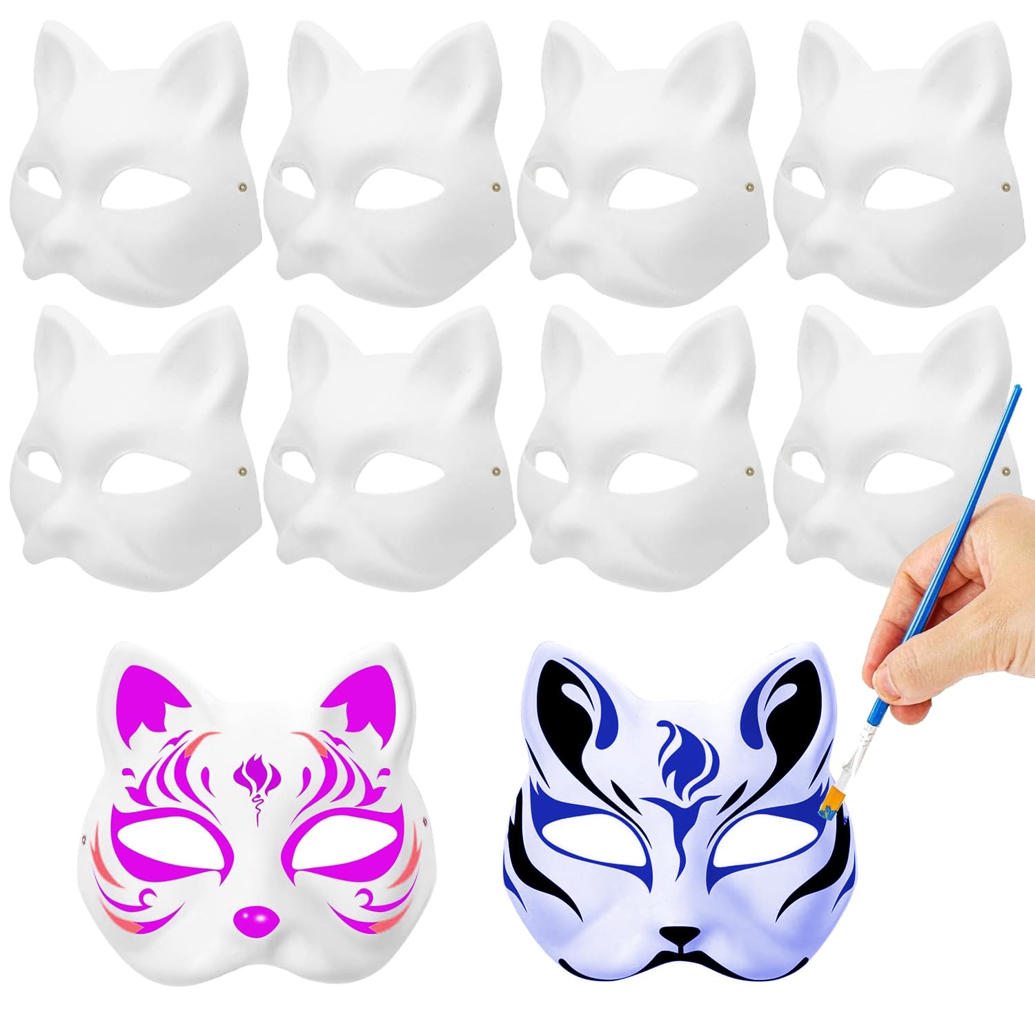 Ompinda 10 Pcs Half Face White Blank Cat Mask DIY White Masquerade Paper Masks Hand-painted Dress Up Mask for Easter/Cosplay/Party