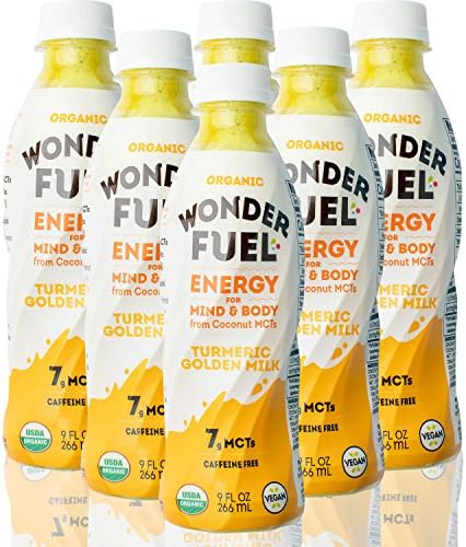 Wonder Fuel Turmeric Golden Milk- Organic Clean Energy Drink with Coconut MCT Oil and Turmeric | No Artificial Sweeteners or Added Sugars | Non-GMO | Vegan | Natural and Gluten Free - 9oz 6-Pack