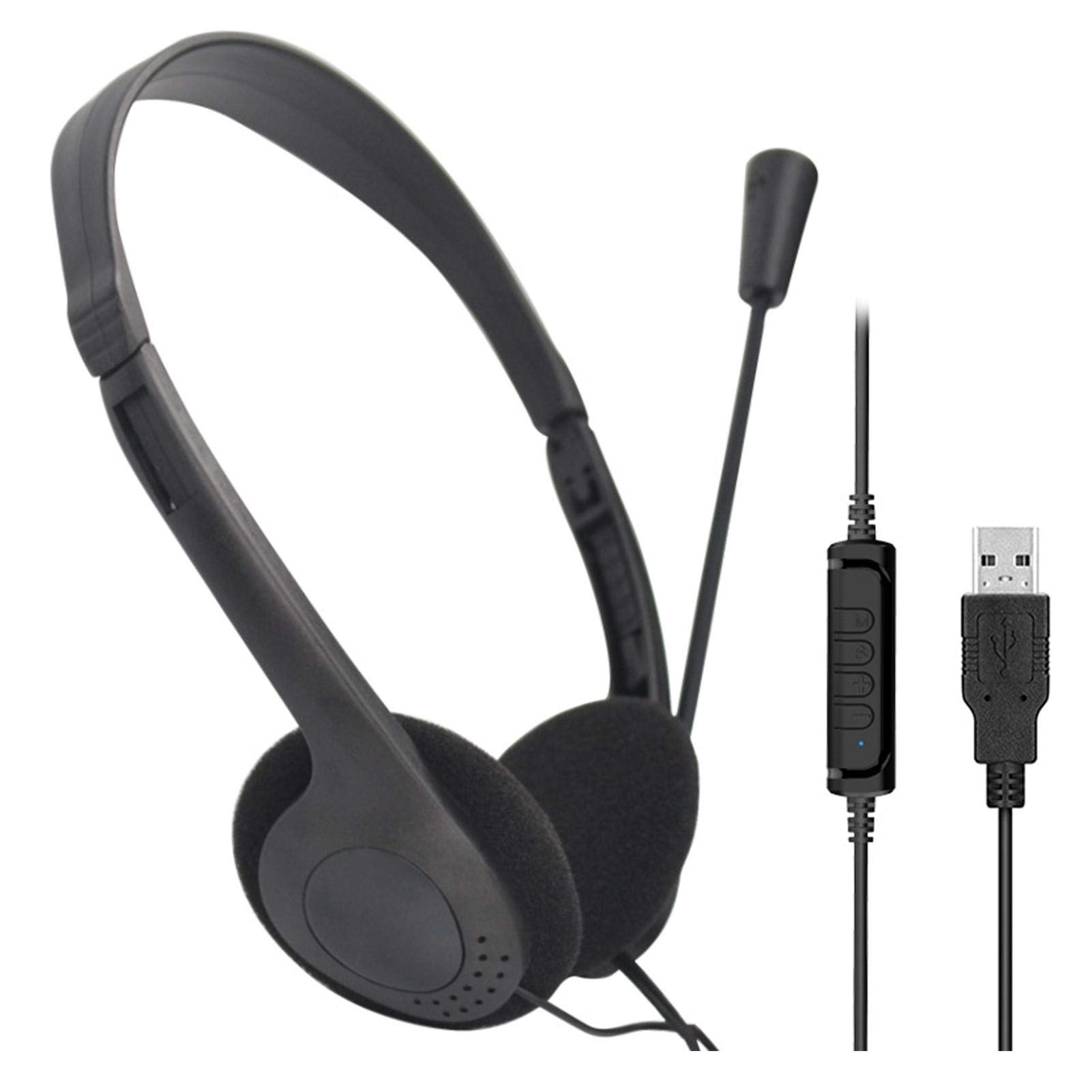 CALIDAKA USB Headset with Microphone, Lightweight PC Headphones for Business, Online Courses, Skype Chat, Call Center, Gaming, Noise Reduction