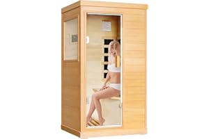 HOSAUNA Far Infrared Saunas for Home Sauna Room Canadian Hemlock Wood 800W Indoor Dry Sauna110V with Control Panel and Tempered Glass Door, Speakers, Reading Lights and Circulation Vents - 35.2*27.6*61.6 IN