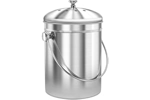 TATAANTY Compost Bin Kitchen Counter,1.3 Gallon Compost Bucket for Kitchen with Lid Odorless,Indoor Stainless Compost Bin Includes Inner Bucket Liner and Carbon Filter for Food Scraps & Waste Recycling