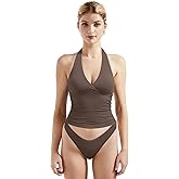 SUUKSESS Women Halter Backless Tank Tops with Built in Bra Double Lined V Neck Y2k Going Out Tops