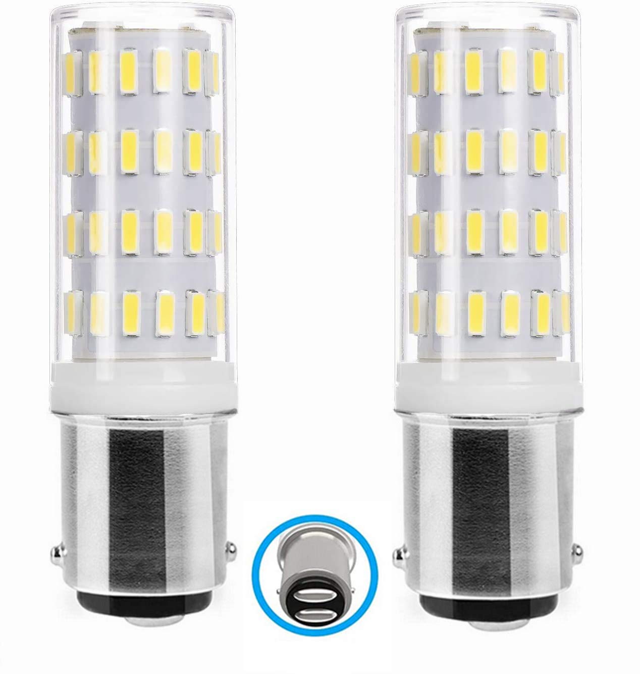 PYRJIN Ba15D Led Bulb 12V Double Contact 12V 24V Ac/Dc 5W, Double Contact Bayonet Base, Equivalent to 45W Halogen, Cold White 6000K for Interior, Exterior Lighting. (2-Pack)
