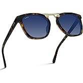 WearMe Pro WMP Eyewear - Women's Oversized Polarized Sunglasses: Square Vintage Style with Metal Double-Bar Bridge