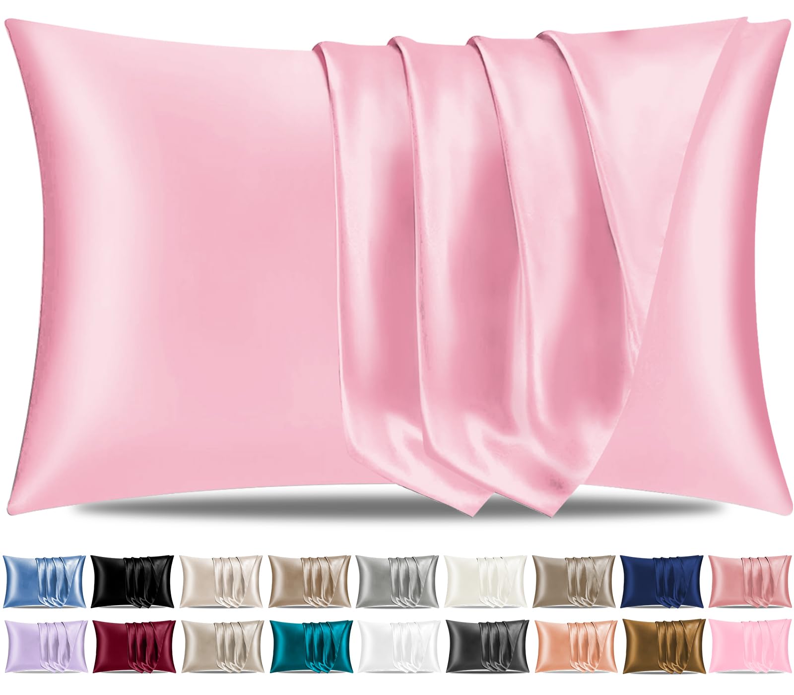 Pamposh Satin Silk Pillowcases For Hair And Skin 2 Pack Standard Size with Envelope Closure (2 Pcs Pillowcases (50 x 75 cm), Pink)