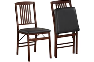 Giantex Folding Dining Chairs Set of 2, Solid Wood Frame, Foldable Wood Kitchen Chairs with Padded Seat, Max Load 400 Lbs, No Assembly, Armless Side Chairs for Apartment Dining Room, Brown & Black