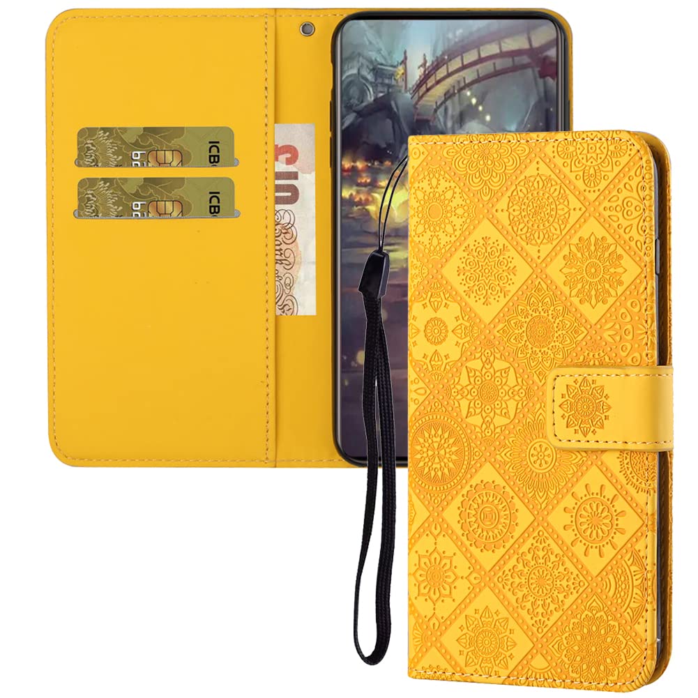IMEIKONST Compatible with iPhone 13 Mini Flip Case, Premium Leather Retro Phone Case Notebook Wallet with Card Holder Magnetic Closure Shockproof Cover for iPhone 13 Mini 5.4". Yellow XCH