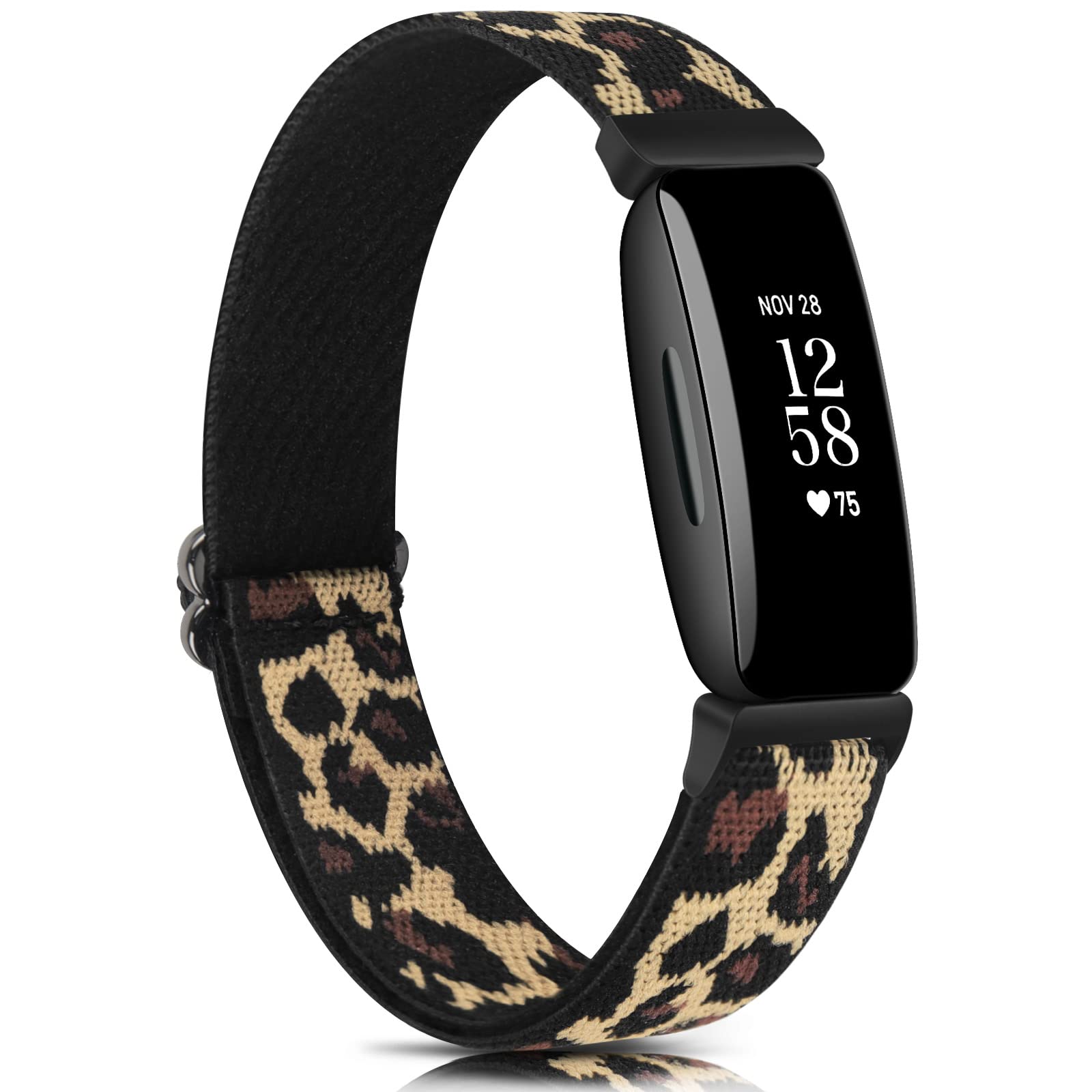Wanme Straps Compatible With Fitbit Inspire 2/HR - Soft Nylon Elastic Sport Replacement Wristband for Women Men (Leopard)