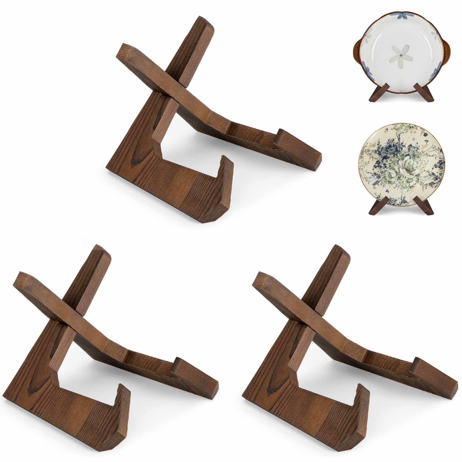 ANBOXIT Bowl Stands for Display, 3 Pack 6,5 Inch Plate Holder, Wooden Easel Frame Holder, Display Stand for Large Deep Platters and Dishes, 23 x 20 x 16,7cm (For Bowls under 12,7cm in Depth)