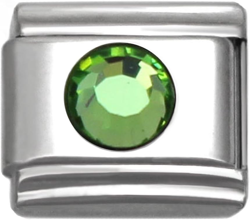 Italian Charms Round Birthstone by Month 9 mm Stainless Steel Bracelet Link