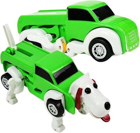 Amazon Man Fam ゼンマイ式 変身おもちゃ 走りながら 車が犬に 動くおもちゃ かっこいい 自動車 動物 グリーン フリクションカー おもちゃ