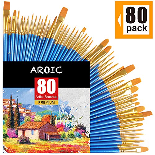 Paint Brush Set, Nylon Hair Brushes for Acrylic Oil Watercolor Painting Artist Professional Painting Kits (80 Pack)