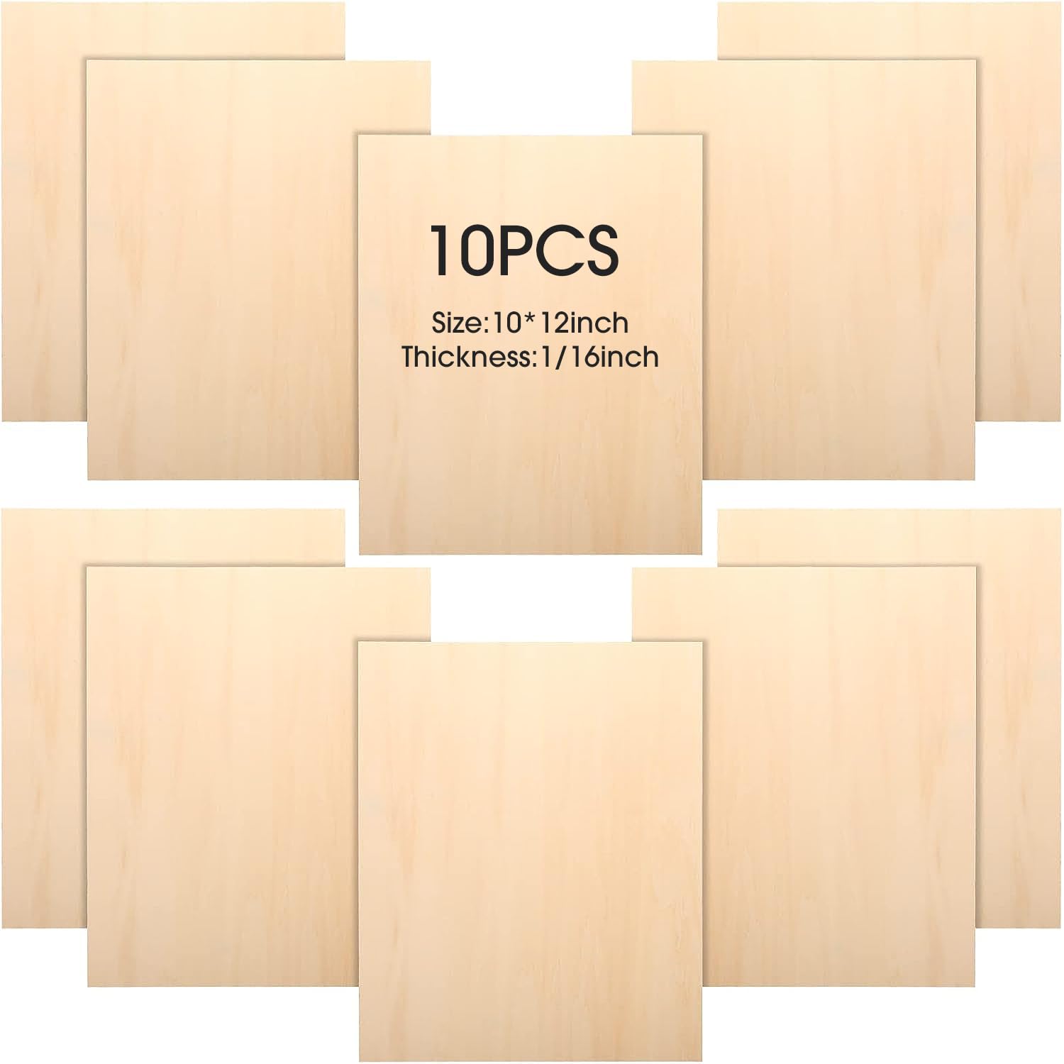 10 Pieces 1/16 x 10 x 12 inch Unfinished Linden Leaves Linden Blank Thin Wood Pieces for Arts and Crafts, 300 x 250 x 1.5 mm