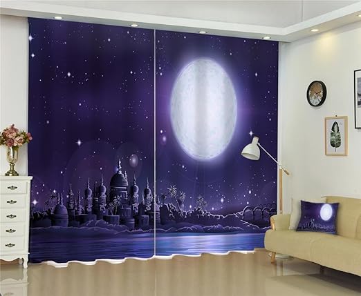 Polyester 3d Visier Raum Moonlight Schloss Gebaude Digitaldruck Blackout Drapieren Verdickte Gerausche Verringerung Schlafzimmer Wohnzimmer Fenster Dekoration Vorhange Wide 2 03x High 1 6 Amazon De Kuche Haushalt