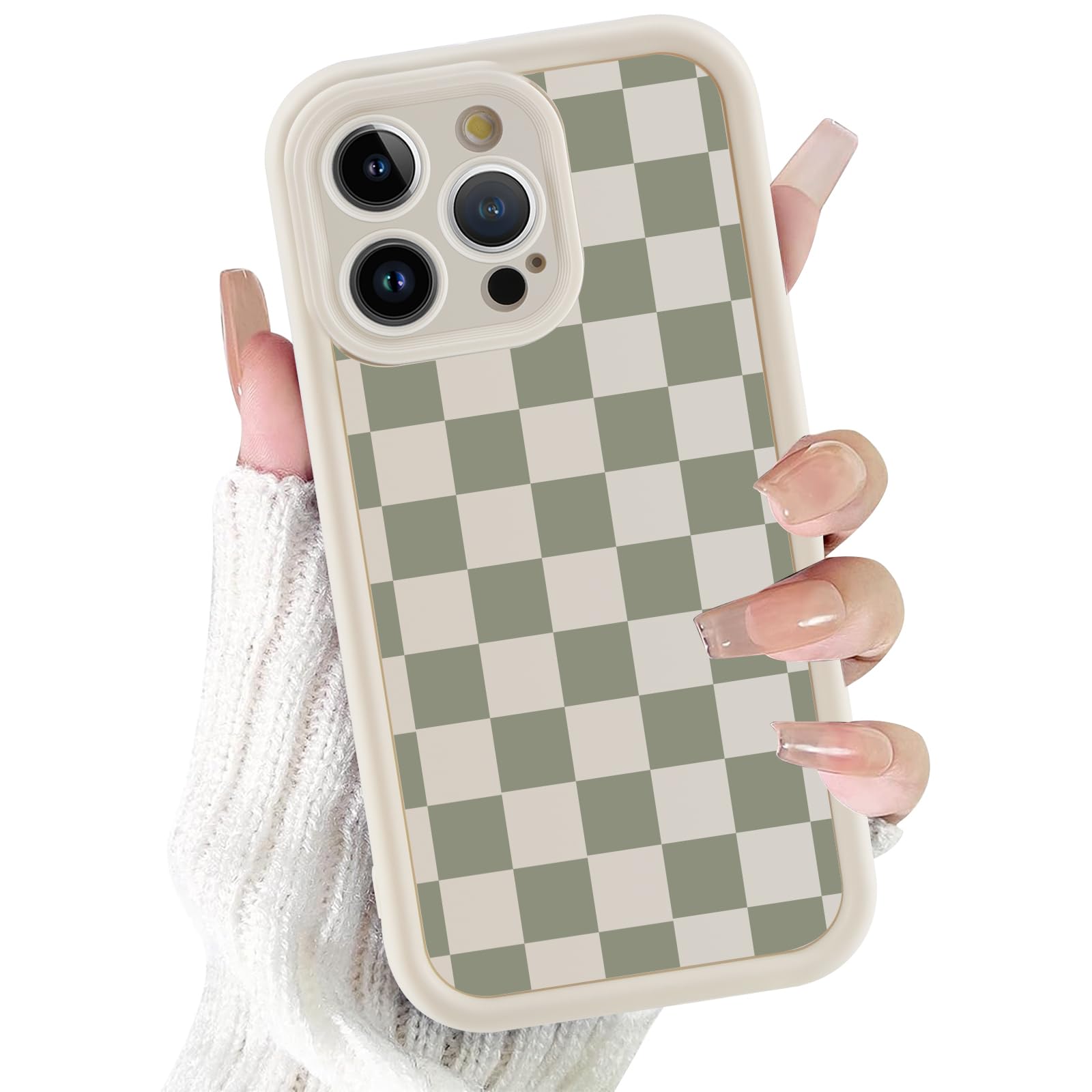 Vulfwela for iPhone 11 Pro 5.8'' Green Check Plaid Pattern Phone Case, Aesthetic Trendy Retro Girly Plaid Striped Chic Protective Cover Shockproof Bumper Drop Protective Phone Case