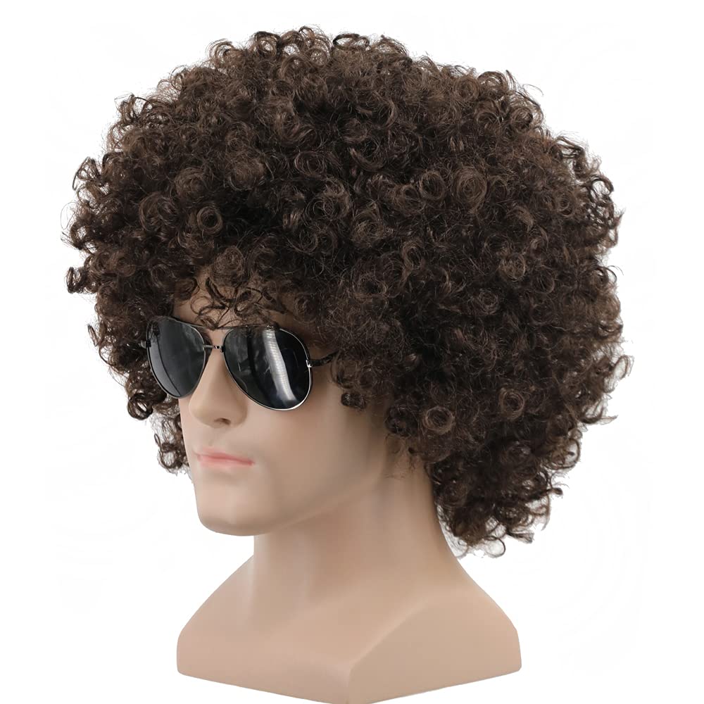 Yuehong Short Fluffy Dark Brown Afro Wig 70s 80s Disco Party Hair Heat Resistant Synthetic Fibers Soft Durable Breathable Wig for Unisex Men Women (Dark Brown) โ image 1