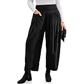 TARSE Womens Corduroy Harem Pants Casual Elastic Waist Wide Leg Pants Boho Loose Fit Baggy Trousers with Pockets