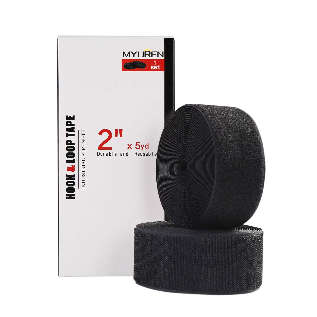 Sew on Hook and Loop Style 50mm (2 Inch) Non-Adhesive Back Nylon Strips Fabric Fastener Non-Adhesive Interlocking Tape Black, 5 Yard