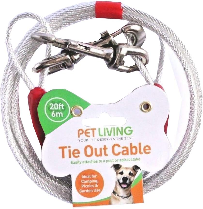 TIE OUT CABLE FOR DOGS STEEL STRONG CABLE CAMPING PICNIC GARDENING CABLE STRONG WIRE SILVER COLOUR AVAILABLE IN 10 20 30 FEET (20 FEET 6 METER)