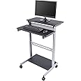 S STAND UP DESK STORE Rolling Adjustable Height Two Tier Standing Desk Computer Workstation (Silver Frame/Black Top, 32 Wide)