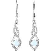 YL Infinity Twisted Earrings for Women, Solid Sterling Silver 18K White Gold Plated Birthstone Dangle Leverback Jewelry