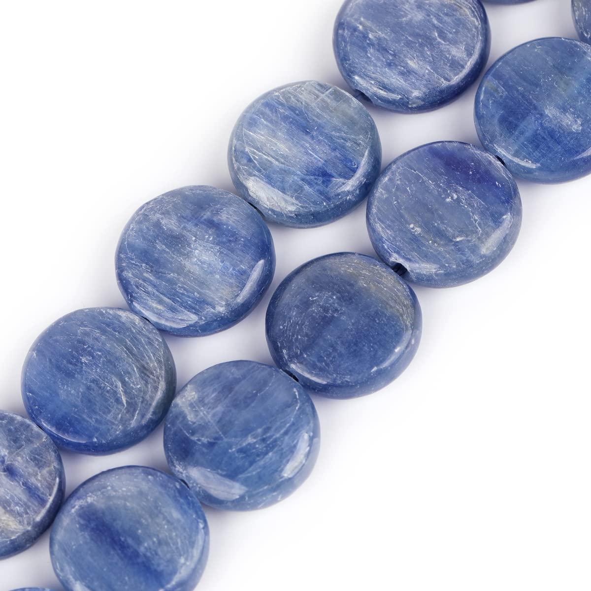 Sweet & Happy Girl's Store 12mm Coin Blue Kyanite Gemstone Beads Strand 15 Inch,Jewellery Making Beads
