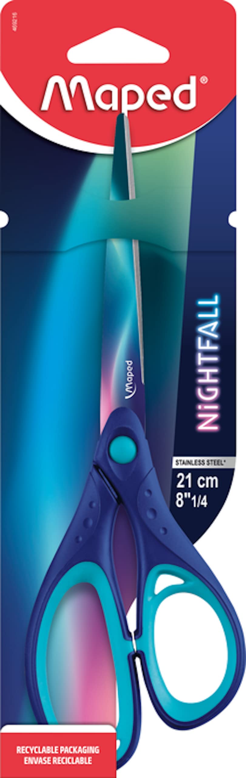 Maped - Robust Household and Office Scissors Nightfall 21 cm - Asymmetrical, Blue/Turquoise
