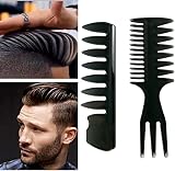 Lanjue 3-Piece Men's Styling Comb Set Black Pompadour Wide Tooth for Wet Curly view 2