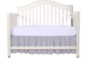 COTTINGTON LANE Light Grey Crib Bed Skirt Dust Ruffle, Split Corner 100% Natural Cotton Nursery Crib Toddler Bedding Skirt for Baby Girls or Boys, Infant Crib Bed Skirt Ruffled with Split Corners, 14" Drop
