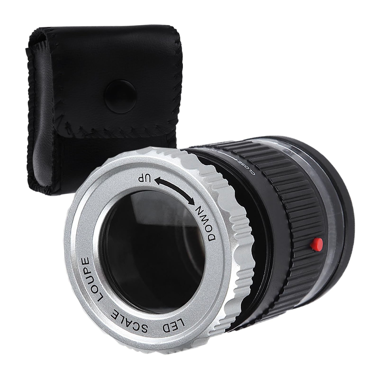 LED Scale Loupe 10X Jewelry Magnifier, Adjustable Focal Length Magnifier, Foldable Jewellers Loupe Magnifying Glass for Textile Optical, Embroidery, Circuit Board, Coins, etc
