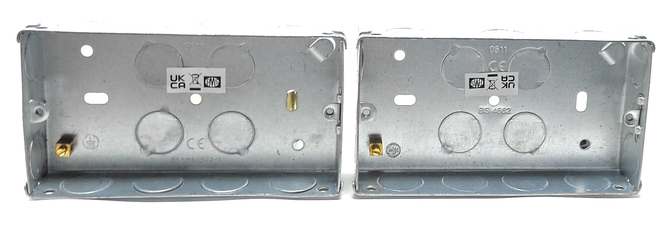 2pcs. 2 Gang Metal Surface Mount Back Box Pattress Box (25mm Deep) Fitted With Earth Terminals