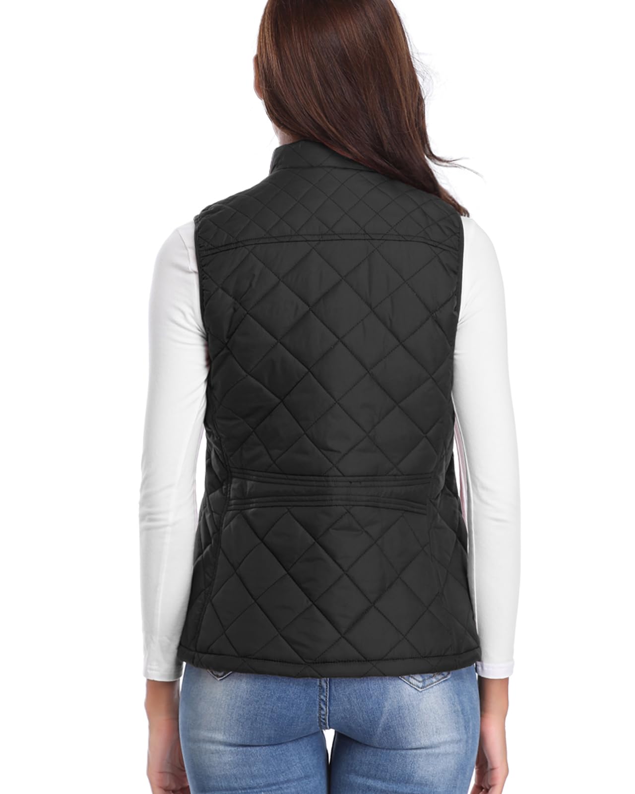 Fuinloth Women's Quilted Vest, Stand Collar Lightweight Zip Padded Gilet