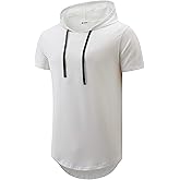 KLIEGOU Men's Hooded T-Shirt 190GSM 100% Cotton Soft Streetwear Longline Tee- Breathable Hip Hop Pullover - Pre-Shrunk