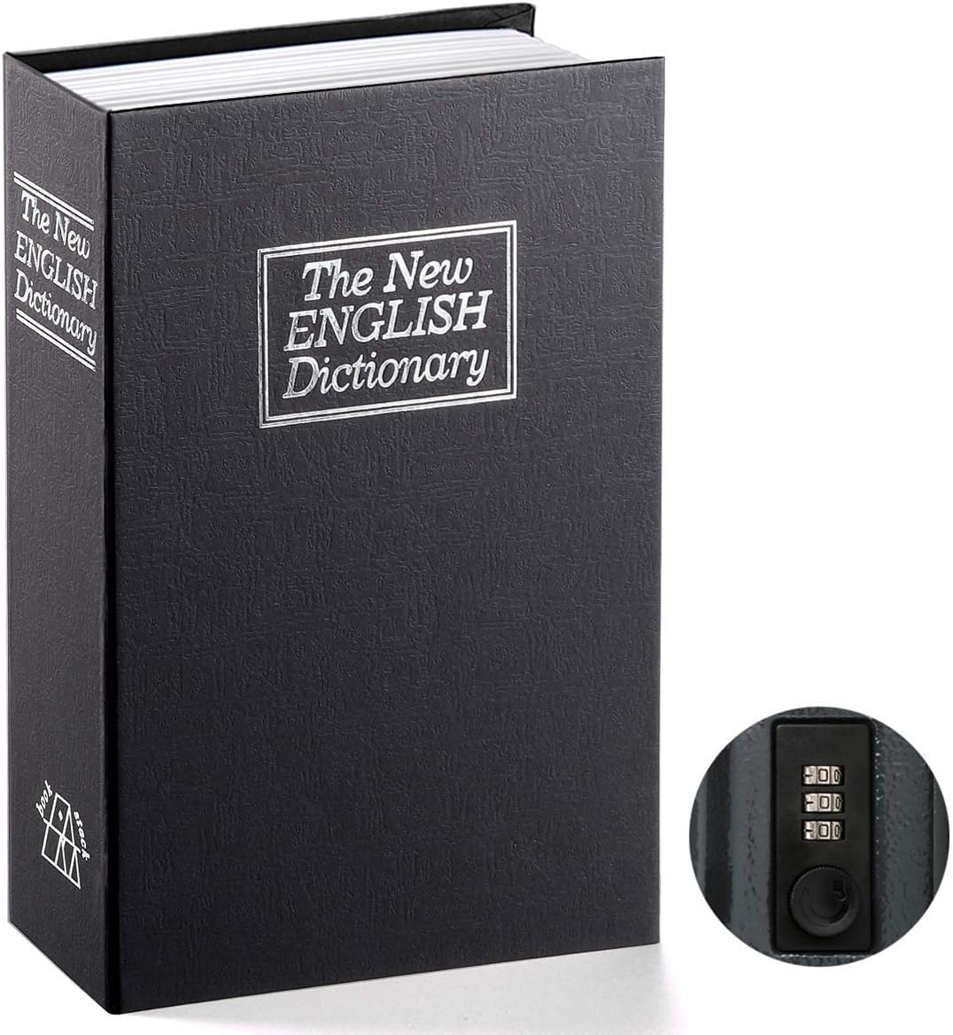 Book Safe with Combination Lock Dictionary Diversion Money Box, Portable Safe Box, Great for storing Money (Small, black)