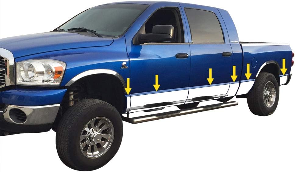 Works with 20022008 Dodge Ram Quad Cab Short Bed Rocker Panel Chrome