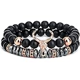 ASHMITA Bead Bracelets for Men Charm Black Bull Matte Onyx Stone Bangle