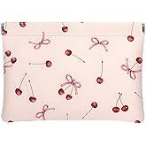 Ksriylm Red Cherry Bow Pink Leather Small Makeup Pouch Set for Women Cherries Make Up Bag for Purse Waterproof Initial lipstick Makeup Cosmetic Bags Pouches for Purse Aesthetic Travel Toiletry Bag