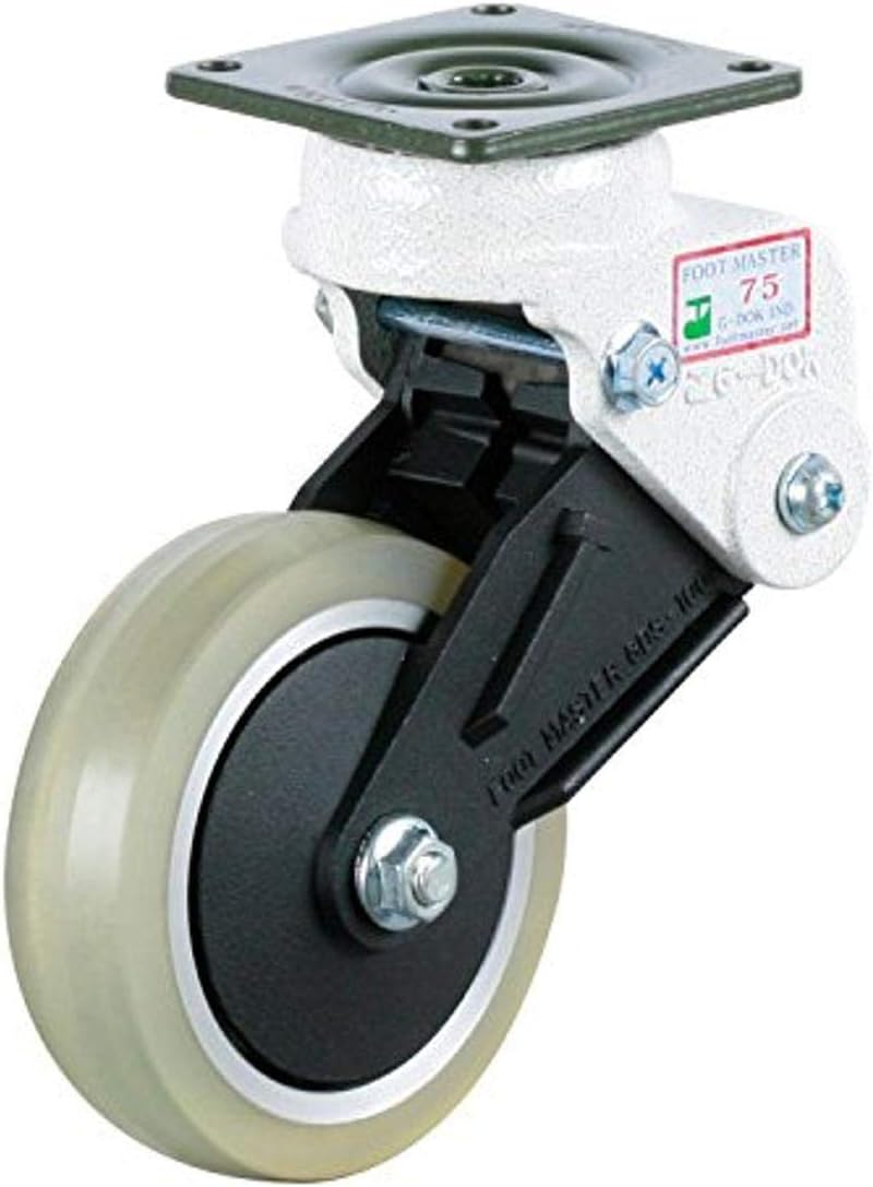 FOOTMASTER GDS-100-ASF-LUD 4" Diameter High Quality Polyurethane Shock Absorbing Top Plate Caster, Swivel, Two Precision Bearing, 6-1/4" Mounting Height, Square Plate 2-7/8" x 2-7/8", Bolt Holes 2-1/4" x 2-1/4", 220 lb Capacity Range