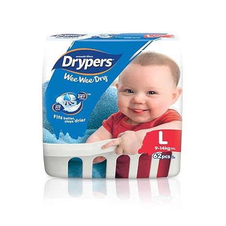 Drypers Wee Wee Dry Large Sized Diapers (62 Counts)(Taped Diaper)