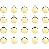 Shapenty Gold Stainless Steel Round Bezel Blanks Pendant Trays for Earrings Bracelet Necklace Keychain DIY Craft Resin Glass Cabochon Jewelry Making Projects Christmas Gift Hanging Charms, 20PCS