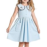 Little Bitty Girls Cotton Embroidered Peter Pan Collar Sleeveless Summer Party Birthday Sunshine A line Dress 2-6 Years